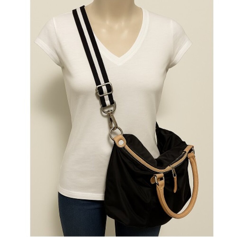 Black/White Polyester Cotton Satchel/Shoulder Bag